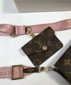 Brown Pink Printed Louis Vuitton Small Replica Pochette Ladies Wallet 2pcs