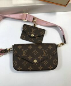 Brown Pink Printed Louis Vuitton Small Replica Pochette Ladies Wallet 2pcs