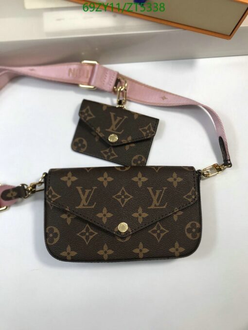 Brown Pink Printed Louis Vuitton Small Replica Pochette Ladies Wallet 2pcs