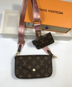 Brown Pink Printed Louis Vuitton Small Replica Pochette Ladies Wallet 2pcs
