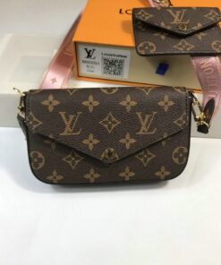 Brown Pink Printed Louis Vuitton Small Replica Pochette Ladies Wallet 2pcs