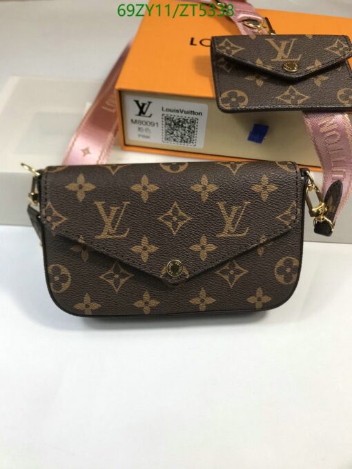 Brown Pink Printed Louis Vuitton Small Replica Pochette Ladies Wallet 2pcs