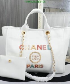 Replica Chanel Deauville Bag With Colored Logo AAAA White