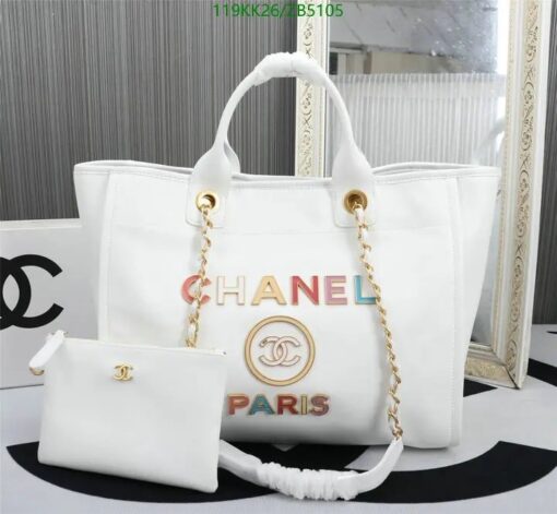 Replica Chanel Deauville Bag With Colored Logo AAAA White