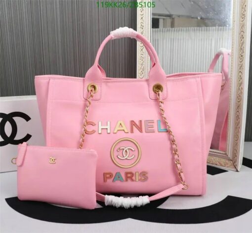 Replica Chanel Deauville Bag With Colored Logo AAAA pink