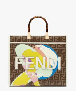 Luxury Fendi Sunshine Medium FF glazed fabric shopper AAAA+
