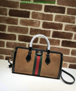 Gucci Brown Suede Ophidia Top Handle Boston Duffle Bag mirror 1:1
